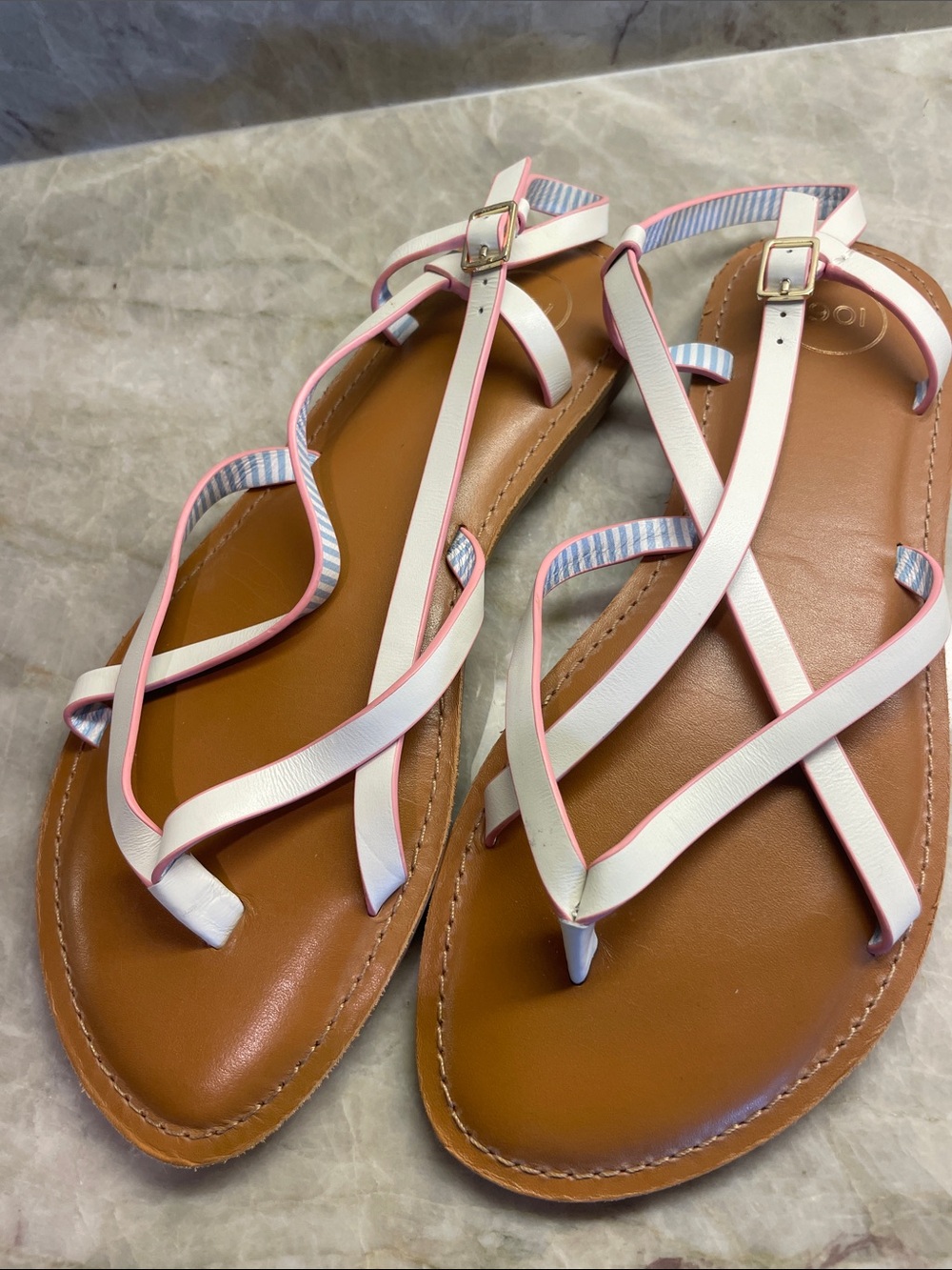 1901 White and Pink Strappy Leather Sandals